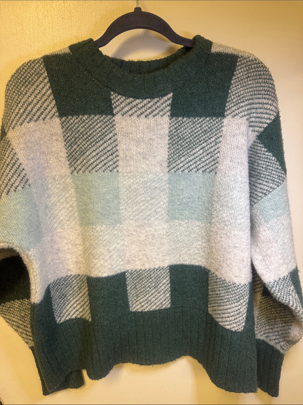 a new day Green and Cream Plaid Crewneck Sweater